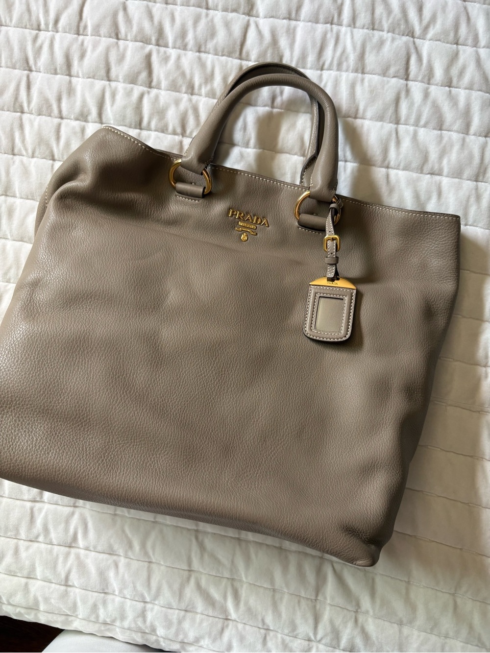 Prada Taupe Leather Tote with Gold Hardware